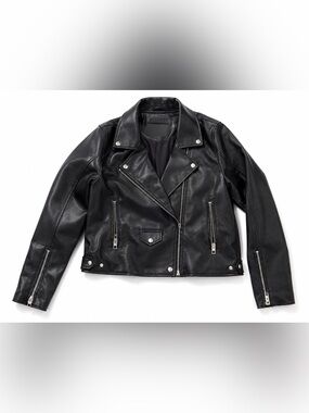 Blank NYC Black Faux Leather Moto Jacket with Silver Hardware sz XL 12 14